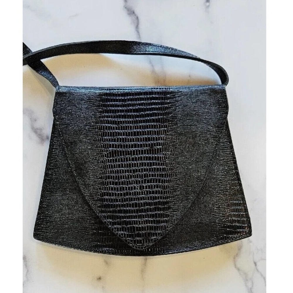 VINTAGE Womens Purse Black Leather Croc Embossed
Crossbody Wallet Organizer